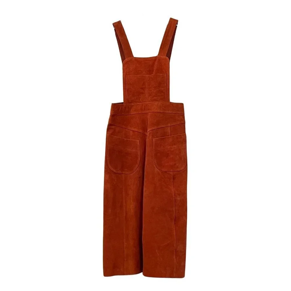 Free People Suede Apron Midi Dress in Rust Orange Sz. 0